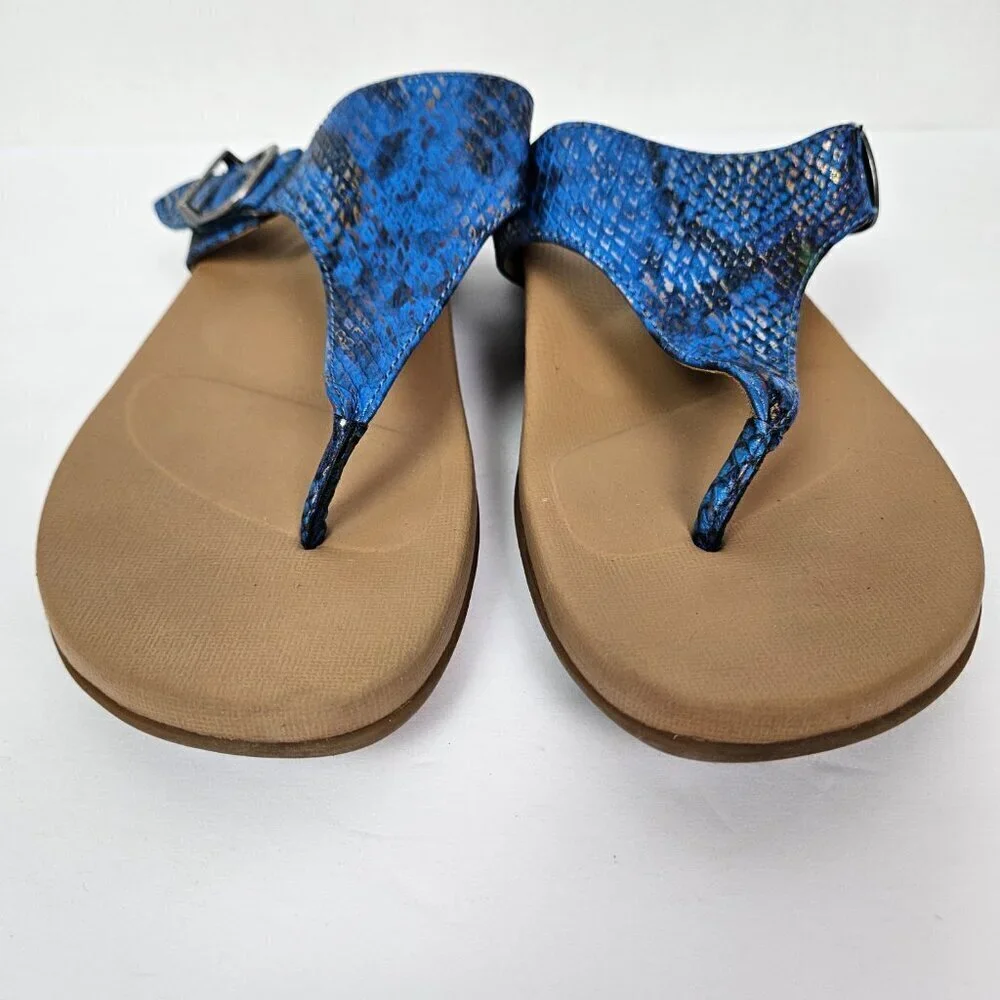 Aetrex Rita Blue Snake Embossed Faux Leather Band Comfort Flip Flop US 7.5-8.0